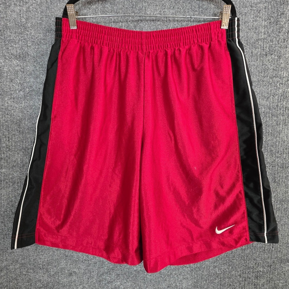 Nike Basketball Shorts Mens XL Red Black Dazzle Silky Athletic Vintage Long